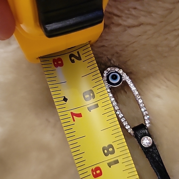 Leather Stripe Necklace/Collar White Chrystal Stud Hook Evil Eye Protection Bead - Picture 11 of 11